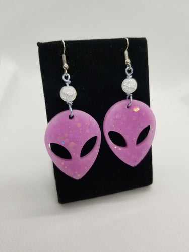 Pink Alien Earrings - UFO Earrings Resin Jewelry - XFiles Dangle Earrings - Stoner Gift - 90s Kid Jewelry Scary Aliens