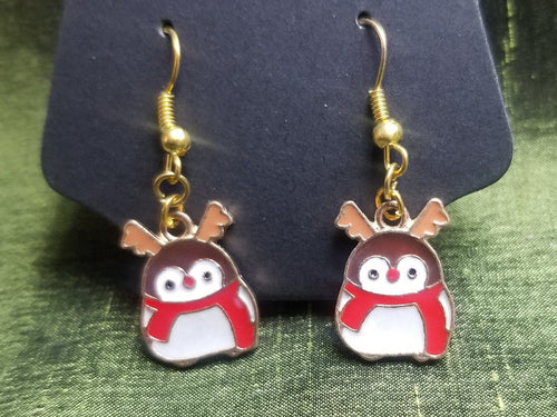 Santa Reindeer Penguin Gold Enamel Charm Earrings Scary Aliens