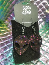 Load image into Gallery viewer, Alien Earrings - XFiles UFO Earrings - Quirky 90s Earrings - Stoner Resin Alien Jewelry- Lesbian Earrings Scary Aliens
