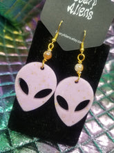 Load image into Gallery viewer, Alien Earrings - XFiles UFO Earrings - Quirky 90s Earrings - Stoner Resin Alien Jewelry- Lesbian Earrings Scary Aliens
