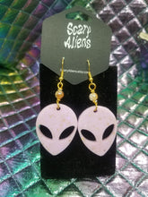 Load image into Gallery viewer, Alien Earrings - XFiles UFO Earrings - Quirky 90s Earrings - Stoner Resin Alien Jewelry- Lesbian Earrings Scary Aliens
