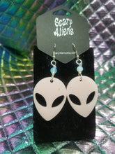 Load image into Gallery viewer, Alien Earrings - XFiles UFO Earrings - Quirky 90s Earrings - Stoner Resin Alien Jewelry- Lesbian Earrings Scary Aliens
