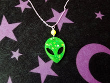 Load image into Gallery viewer, Alien Head Necklace- Neon Green Scary Aliens
