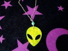 Load image into Gallery viewer, Alien Head Necklace- Neon Green Scary Aliens
