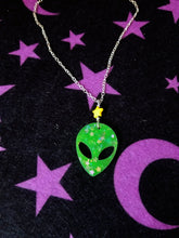 Load image into Gallery viewer, Alien Head Necklace- Neon Green Scary Aliens
