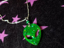 Load image into Gallery viewer, Alien Head Necklace- Neon Green Scary Aliens
