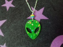 Load image into Gallery viewer, Alien Head Necklace- Neon Green Scary Aliens
