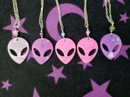 Alien Head Necklace- Pink Scary Aliens