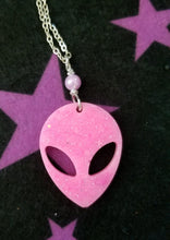 Load image into Gallery viewer, Alien Head Necklace- Pink Scary Aliens
