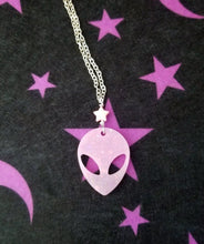 Load image into Gallery viewer, Alien Head Necklace- Pink Scary Aliens
