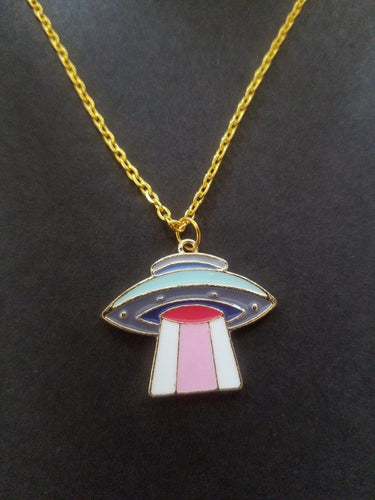 Alien UFO Enamel Charm Necklace Scary Aliens