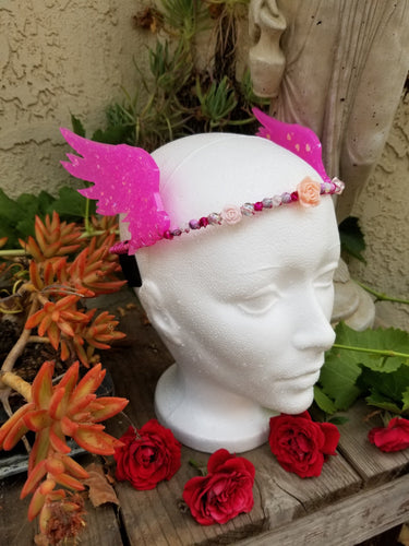 Angel Wings Tiara - Kawaii Magical Girl Cosplay - Valkyrie Headband Crown - Goddess Halloween Costume Jewelry - Pink Wing Hermes Headpiece Scary Aliens