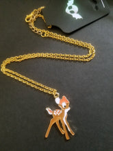 Load image into Gallery viewer, Baby Deer Gold Enamel Charm Necklace Scary Aliens
