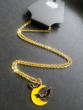 Load image into Gallery viewer, Bat Moon Halloween Gold Enamel Charm Necklace Scary Aliens
