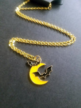 Load image into Gallery viewer, Bat Moon Halloween Gold Enamel Charm Necklace Scary Aliens
