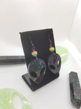 Load image into Gallery viewer, Black Alien Earrings - Star Glitter - Rainbow UFO Resin Jewelry - Dangle Space Babe Earrings - Stoner Stocking Gift Scary Aliens
