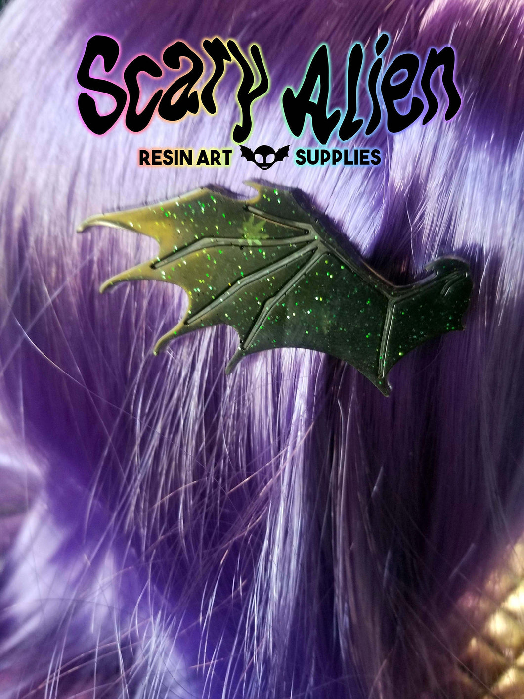 Black Bat Wings Barrettes Set Scary Aliens