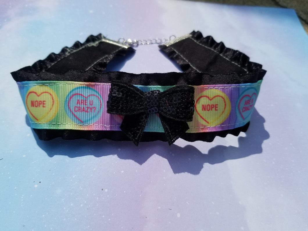 Black Candy Hearts Ribbon Choker (Available With or Without Center Bow) Scary Aliens