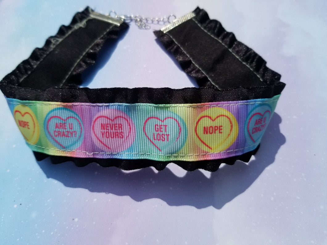 Black Candy Hearts Ribbon Choker (Available With or Without Center Bow) Scary Aliens