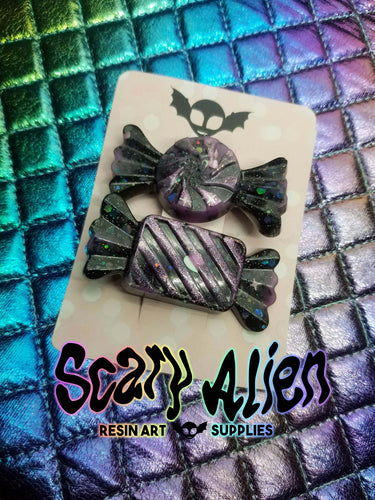 Black Licorice Candy Barrettes Set Scary Aliens