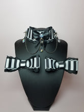 Load image into Gallery viewer, Black Stipes Luxury BDSM Collar and Bow Set Scary Aliens
