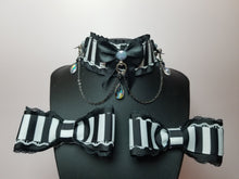 Load image into Gallery viewer, Black Stipes Luxury BDSM Collar and Bow Set Scary Aliens
