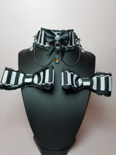 Load image into Gallery viewer, Black Stipes Luxury BDSM Collar and Bow Set Scary Aliens
