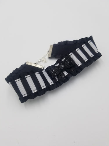 Black Stripe Striped Ribbon Choker (Available With or Without Center Bow) Scary Aliens