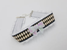 Load image into Gallery viewer, Black White Harlequin Ribbon Choker (Available With or Without Center Bow) Scary Aliens
