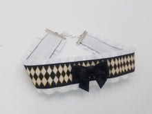 Load image into Gallery viewer, Black White Harlequin Ribbon Choker (Available With or Without Center Bow) Scary Aliens
