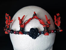 Load image into Gallery viewer, Blood Queen Antler Crown - Wire Wrapped Black Goth Tiara - Red Coral Headpiece - Evil Queen Cosplay - Lightweight Devil Costume Crown Scary Aliens
