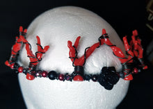 Load image into Gallery viewer, Blood Queen Antler Crown - Wire Wrapped Black Goth Tiara - Red Coral Headpiece - Evil Queen Cosplay - Lightweight Devil Costume Crown Scary Aliens
