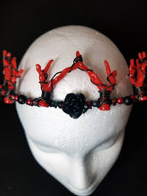 Load image into Gallery viewer, Blood Queen Antler Crown - Wire Wrapped Black Goth Tiara - Red Coral Headpiece - Evil Queen Cosplay - Lightweight Devil Costume Crown Scary Aliens
