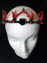 Load image into Gallery viewer, Blood Queen Antler Crown - Wire Wrapped Black Goth Tiara - Red Coral Headpiece - Evil Queen Cosplay - Lightweight Devil Costume Crown Scary Aliens
