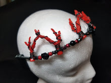 Load image into Gallery viewer, Blood Queen Antler Crown - Wire Wrapped Black Goth Tiara - Red Coral Headpiece - Evil Queen Cosplay - Lightweight Devil Costume Crown Scary Aliens
