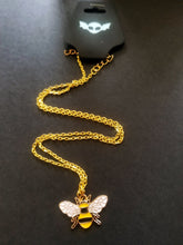 Load image into Gallery viewer, Bumble Bee Gold Enamel Charm Necklace Scary Aliens
