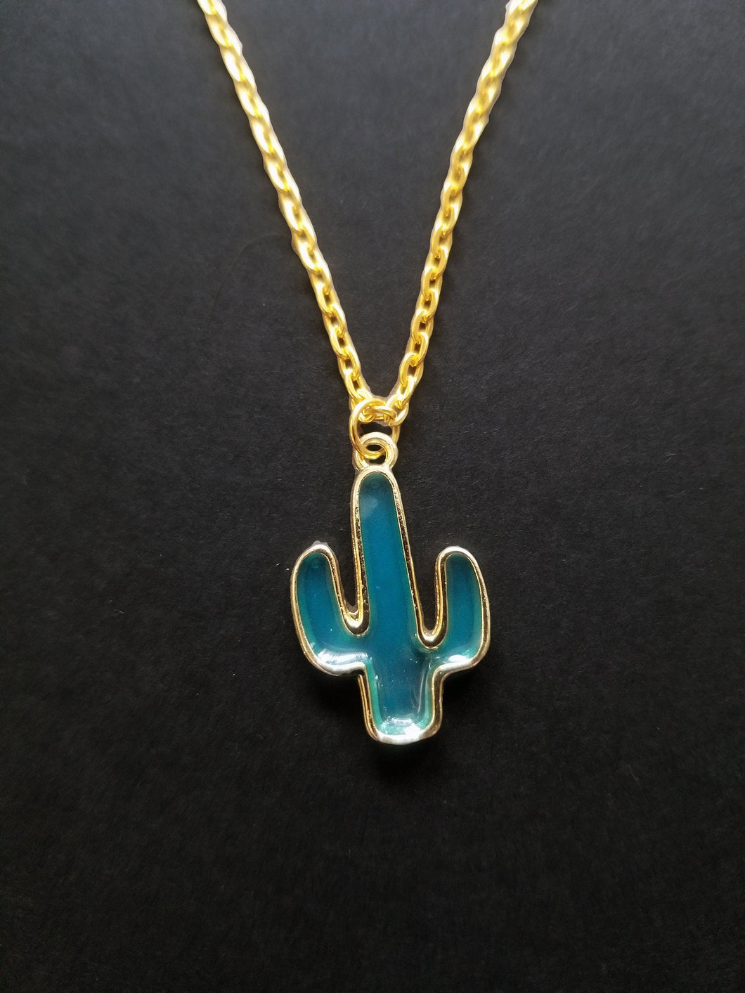 Cactus Enamel Charm Necklace Scary Aliens