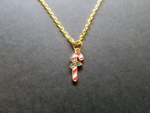 Candy Cane Gold Enamel Charm Necklace Scary Aliens