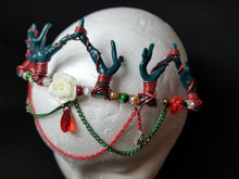 Load image into Gallery viewer, Christmas Queen Antler Crown - Wire Wrapped Goth Xmas Tiara - Red Coral Headpiece - Holiday Cosplay - Lightweight Solstice Costume Crown Scary Aliens
