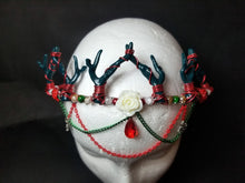 Load image into Gallery viewer, Christmas Queen Antler Crown - Wire Wrapped Goth Xmas Tiara - Red Coral Headpiece - Holiday Cosplay - Lightweight Solstice Costume Crown Scary Aliens
