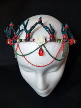 Load image into Gallery viewer, Christmas Queen Antler Crown - Wire Wrapped Goth Xmas Tiara - Red Coral Headpiece - Holiday Cosplay - Lightweight Solstice Costume Crown Scary Aliens
