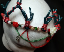 Load image into Gallery viewer, Christmas Queen Antler Crown - Wire Wrapped Goth Xmas Tiara - Red Coral Headpiece - Holiday Cosplay - Lightweight Solstice Costume Crown Scary Aliens
