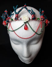 Load image into Gallery viewer, Christmas Queen Antler Crown - Wire Wrapped Goth Xmas Tiara - Red Coral Headpiece - Holiday Cosplay - Lightweight Solstice Costume Crown Scary Aliens
