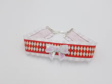 Load image into Gallery viewer, Circus Red and White Harlequin Ribbon Choker (Available With or Without Center Bow) Scary Aliens
