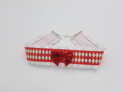 Circus Red and White Harlequin Ribbon Choker (Available With or Without Center Bow) Scary Aliens