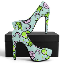 Load image into Gallery viewer, Cosmic Life Vegan Leather Alien High Heels- Baby Blue Scary Aliens
