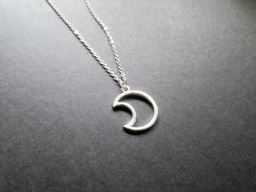 Crescent Moon Silver Charm Necklace Scary Aliens