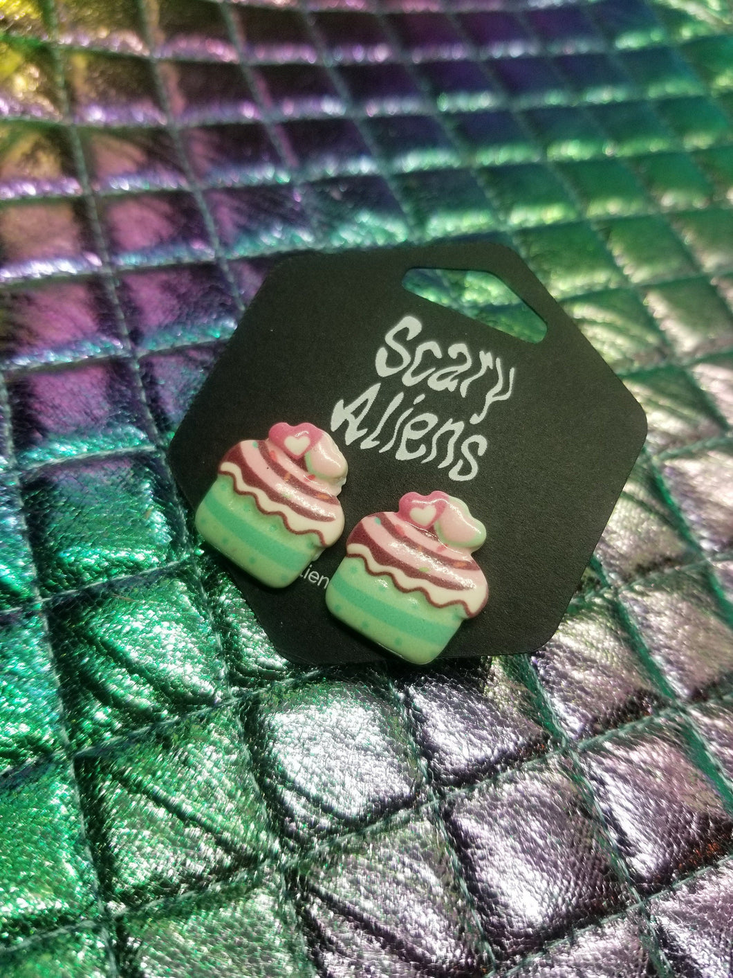 Cupcake Stud Lolita Earrings- Kawaii Earrings - Lolita Jewelry Minature Food Earrings Studs Scary Aliens