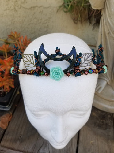 Dark Green Moon Filigree Antler Crown Scary Aliens