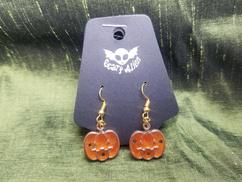 Enamel Pumpkin Earrings- Halloween Jewelry- Nu Goth Jack O Lantern Earrings- Spooky Handmade Jewelry- Gold Halloween Earrings Scary Aliens